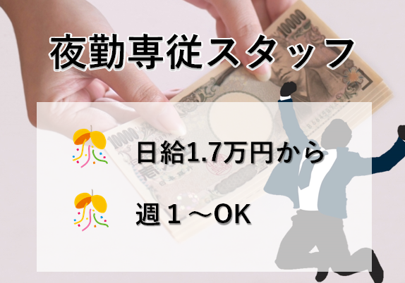 【四日市市】日給1.7万円からの夜勤専従介護職☆パート☆サービス付き高齢者向け住宅でのお仕事です♪ イメージ